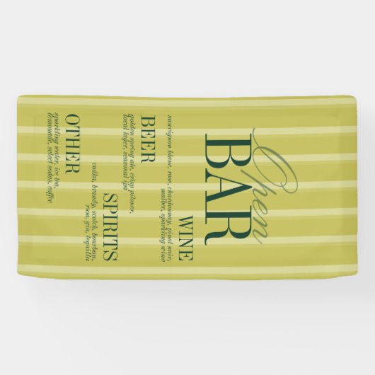 Elegant Chartreuse Stripe Open Bar Menu Wedding Banner (Horizontal)