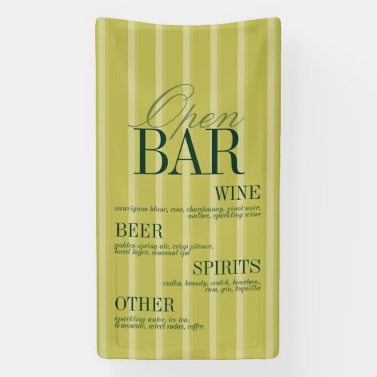 Elegant Chartreuse Stripe Open Bar Menu Wedding Banner (Vertikal)