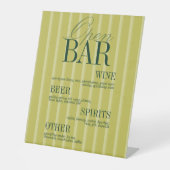 Elegant Chartreuse Stripe Open Bar Menu Wedding Sockelschild (Vorderseite)