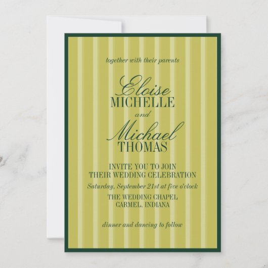 Elegant Chartreuse Stripe Pattern Formal Einladung (Vorderseite)