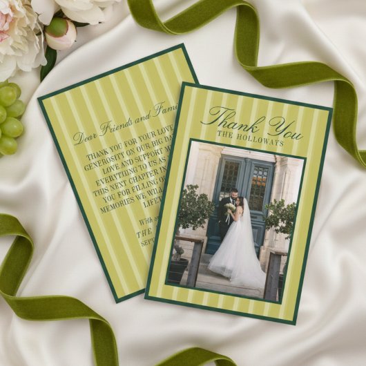 Elegant Chartreuse Stripe Wedding Thank You Card Dankeskarte