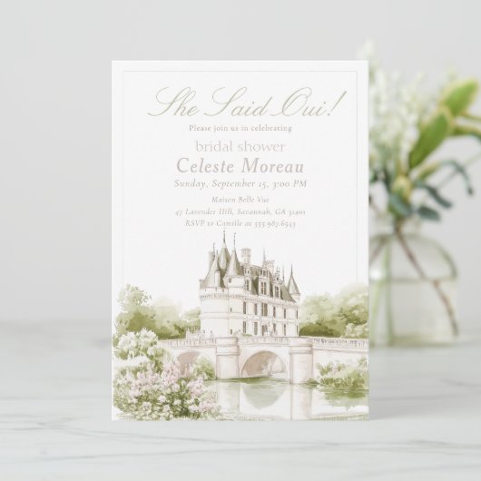 Elegant Chateau French Romance Bridal Shower Einladung (Stehend Vorderseite)