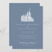 Elegant Château Illustration Französisch Blue Wedd Einladung (Vorne/Hinten)