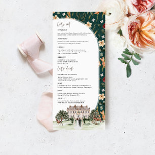 Elegant Chateau   Watercolor English Manor Wedding Menükarte