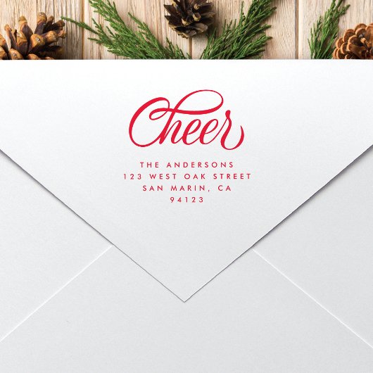 Elegant Cheer Script Christmas Return Address Gummistempel