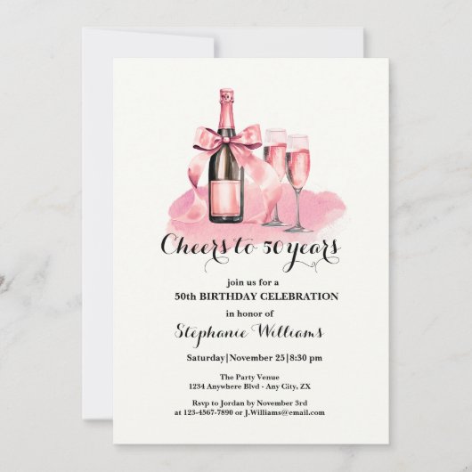 Elegant Cheers bis 50 Jahre Champagne 50. Geburtst Einladung (Vorderseite)