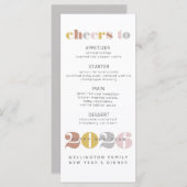Elegant Cheers to 2024 Silver New Years Menu Menükarte (Vorne/Hinten)