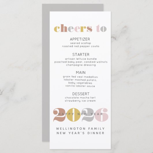 Elegant Cheers to 2024 Silver New Years Menu Menükarte (Vorne/Hinten)