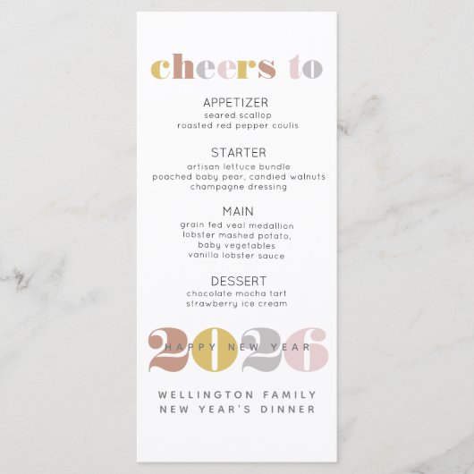 Elegant Cheers to 2024 Silver New Years Menu Menükarte (Vorderseite)