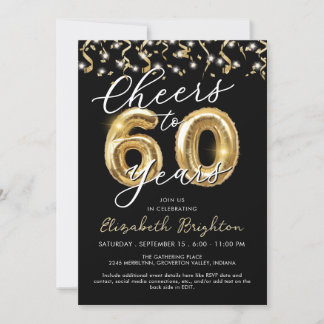 Elegant Cheers to 60 Jahre Script Balloon Confetti Einladung