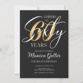 Elegant Cheers to Sixty | 60. Black Gold Geburtsta Einladung (Vorderseite)