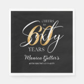 Elegant Cheers to Sixty | 60. Black Gold Geburtsta Serviette (Vorderseite)