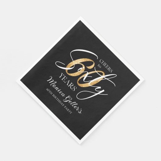 Elegant Cheers to Sixty | 60. Black Gold Geburtsta Serviette (Ecke)
