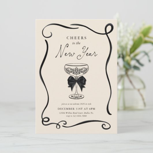 Elegant Cheers to the New Year Invitation Einladung (Stehend Vorderseite)