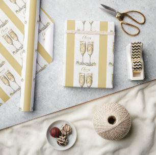 Elegant "Cheers to the Years" Goldener Champagner Geschenkpapier