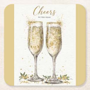 Elegant "Cheers to the Years" Goldener Champagner Rechteckiger Pappuntersetzer