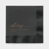 Elegant Cheers Wedding Black and Gold Servietten Mit Folie (Vorderseite)