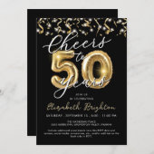 Elegant Cheers zu 50 Jahren Script Balloon Confett Einladung (Vorne/Hinten)
