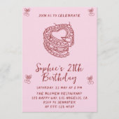 Elegant Cherry Birthday Invitation with Heart Cake Einladung (Vorderseite)