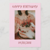 Elegant Cherry Birthday Invitation with Heart Cake Einladung (Rückseite)