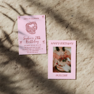 Elegant Cherry Birthday Invitation with Heart Cake Einladung