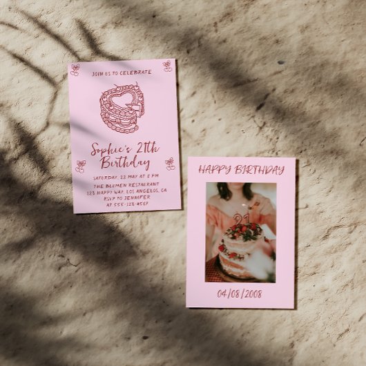 Elegant Cherry Birthday Invitation with Heart Cake Einladung