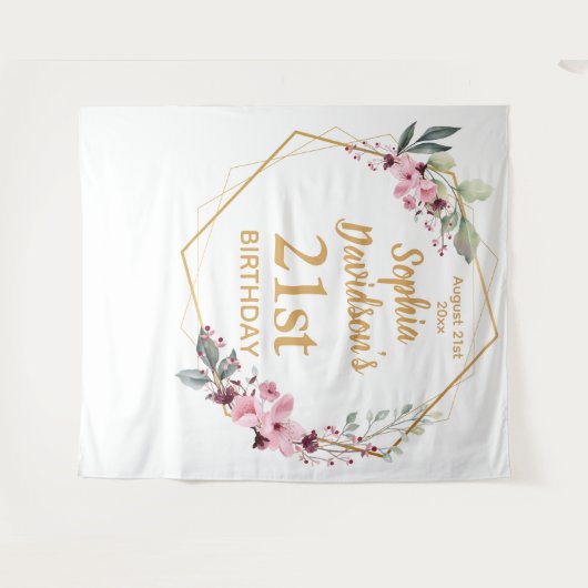 Elegant Cherry Blossom 21st Birthday Backdrop Wandteppich (Vorderseite (Horizontal))