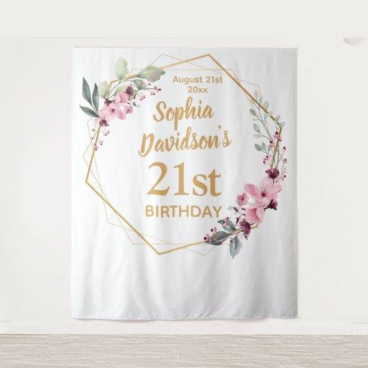 Elegant Cherry Blossom 21st Birthday Backdrop Wandteppich (Vorderseite)