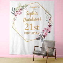 Elegant Cherry Blossom 21st Birthday Backdrop Wandteppich