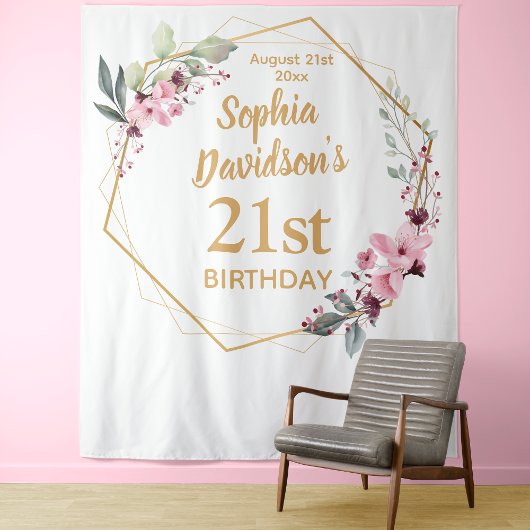 Elegant Cherry Blossom 21st Birthday Backdrop Wandteppich
