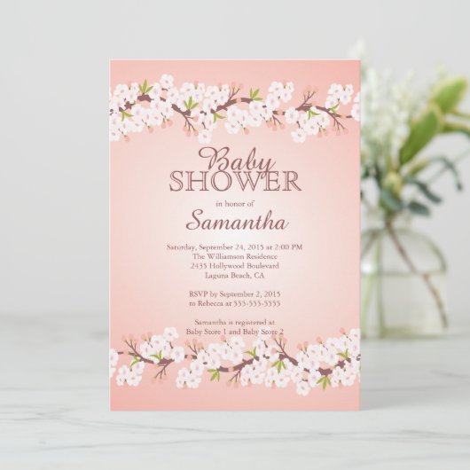 Elegant Cherry Blossom Baby Shower Einladung (Stehend Vorderseite)