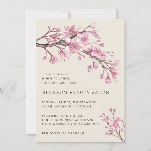 Elegant Cherry Blossom Beauty Salon Grand Opening Einladung (Vorderseite)