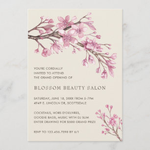 Elegant Cherry Blossom Beauty Salon Grand Opening Einladung