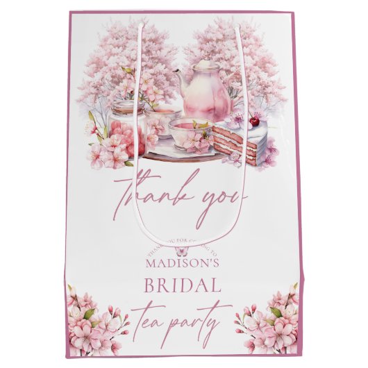 Elegant Cherry Blossom Bridal Tee Mittlere Geschenktüte (Rückseite)