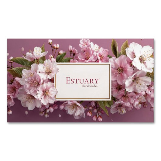 Elegant Cherry Blossom Garland Mauve Magnetische Visitenkarte (Vorderseite)