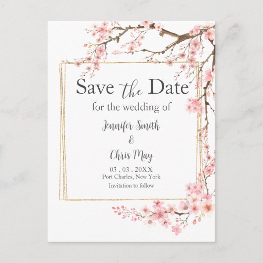 Elegant Cherry Blossom Hochzeit speichern Sie das  Postkarte (Vorderseite)