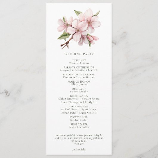 Elegant Cherry Blossom Minimalzeremonie Programm (Rückseite)