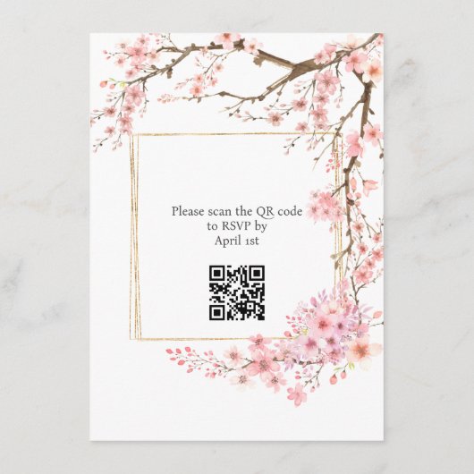 Elegant Cherry Blossom QR Code Wedding Begleitkarte (Rückseite)