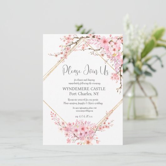 Elegant Cherry Blossom QR Code Wedding Begleitkarte (Stehend Vorderseite)