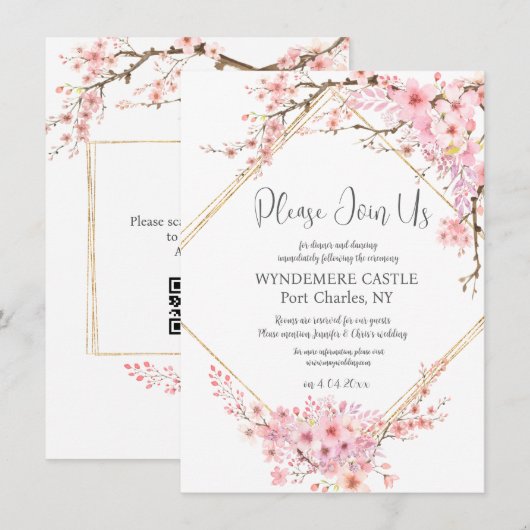 Elegant Cherry Blossom QR Code Wedding Begleitkarte (Vorne/Hinten)