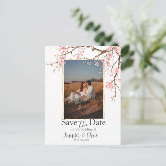 Elegant Cherry Blossom Save the Date Foto Postkarte (Stehend Vorderseite)