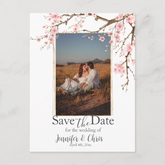 Elegant Cherry Blossom Save the Date Foto Postkarte (Vorderseite)
