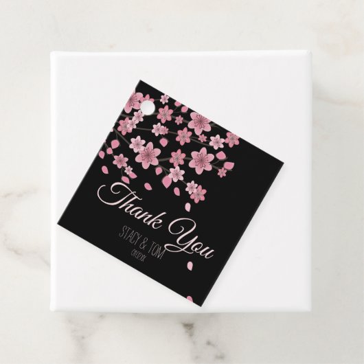 Elegant Cherry Blossom Tree Petals Black Wedding Geschenkanhänger (Beispiel)