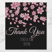 Elegant Cherry Blossom Tree Petals Black Wedding Weinetikett (Einzelnes Label)