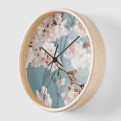 Elegant Cherry Blossom Wall Clock with Natural Woo Uhr (Winkel)