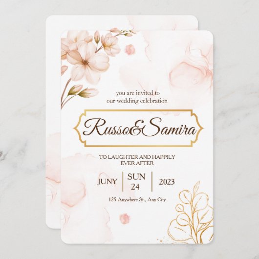 ELegant Cherry BLossom Wasserfarbenhochzeit Einladung (Vorne/Hinten)