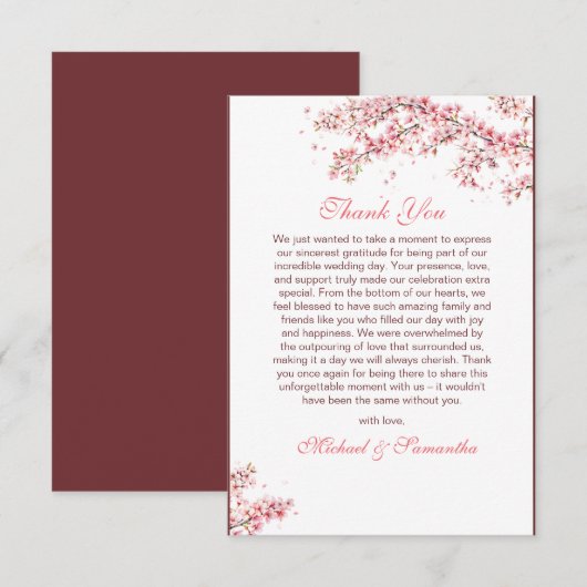 Elegant Cherry Blossom Wedding Dankeskarte (Vorne/Hinten)