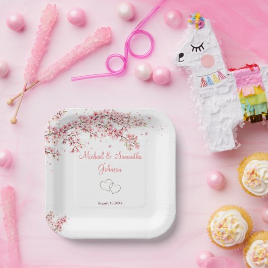 Elegant Cherry Blossom Wedding Pappteller (Party)
