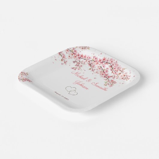 Elegant Cherry Blossom Wedding Pappteller (Gewinkelt)