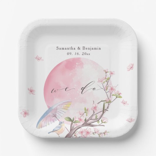 Elegant Cherry Blossom Wedding Pappteller (Vorderseite)